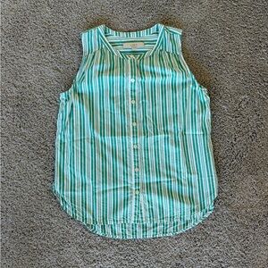 LOFT Green and White Striped Woman’s Button Down sleeveless Shirt